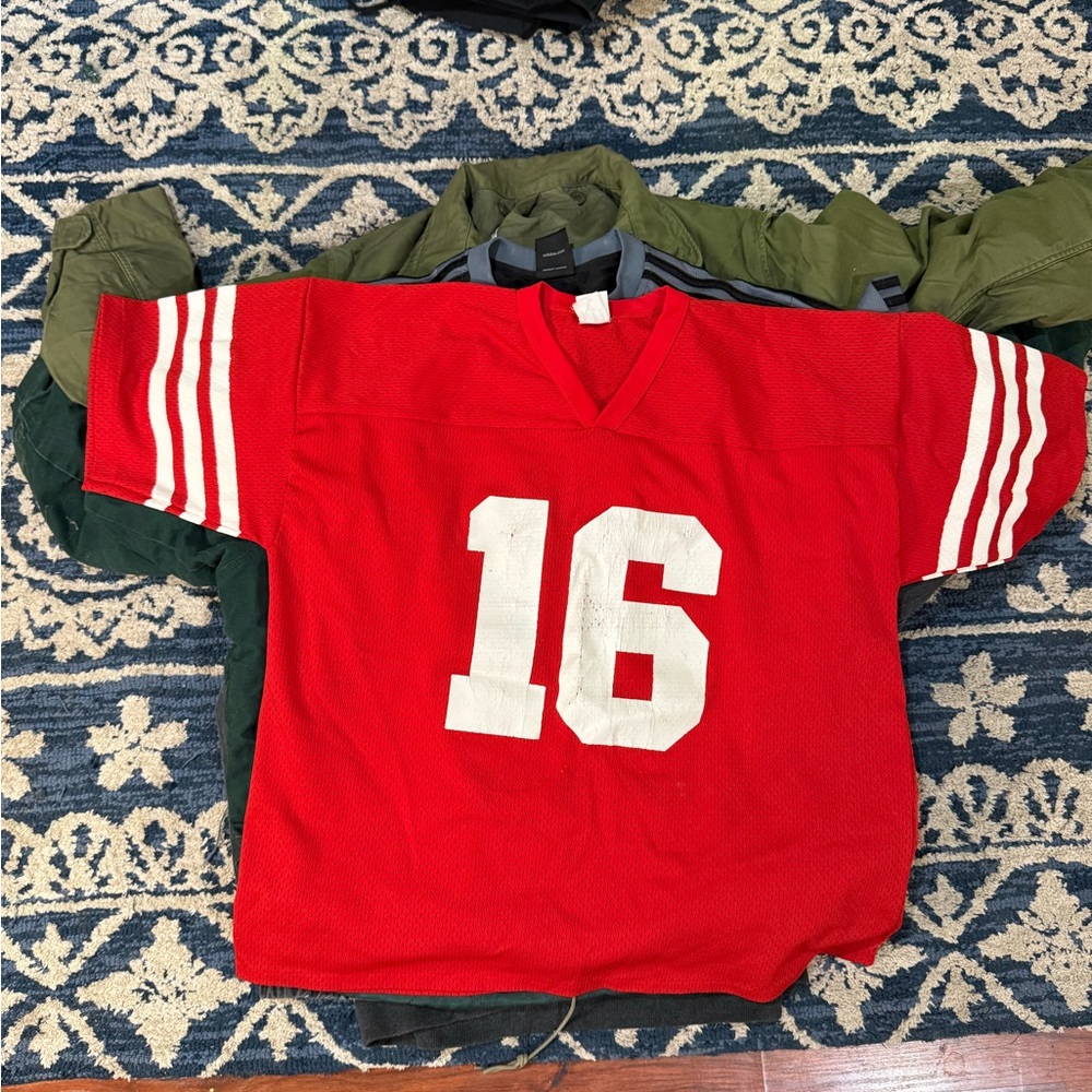Vintage Red Football Jersey with Number 16 (SF 49ers colors/Joe Montana number)